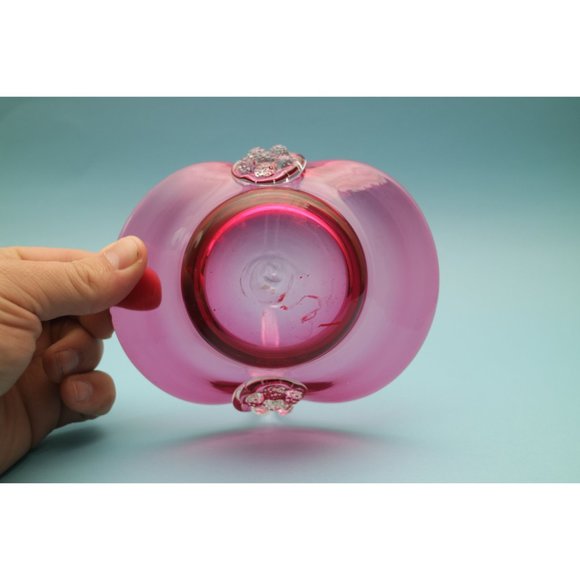 Vintage Art Cranberry Glass Basket, Ruby Red and Clear Handle with Clear Handle - Picture 6 of 7